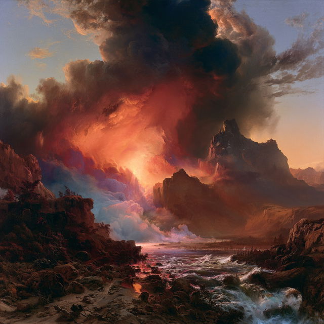 Thomas Moran style, Midjourney V8.2, render 2 of 4