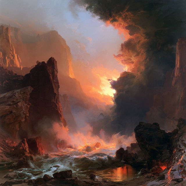 Thomas Moran style, Midjourney V8.2, render 1 of 4