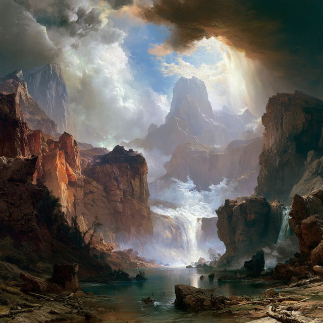 Thomas Moran style, Midjourney V8.2, render 3 of 4
