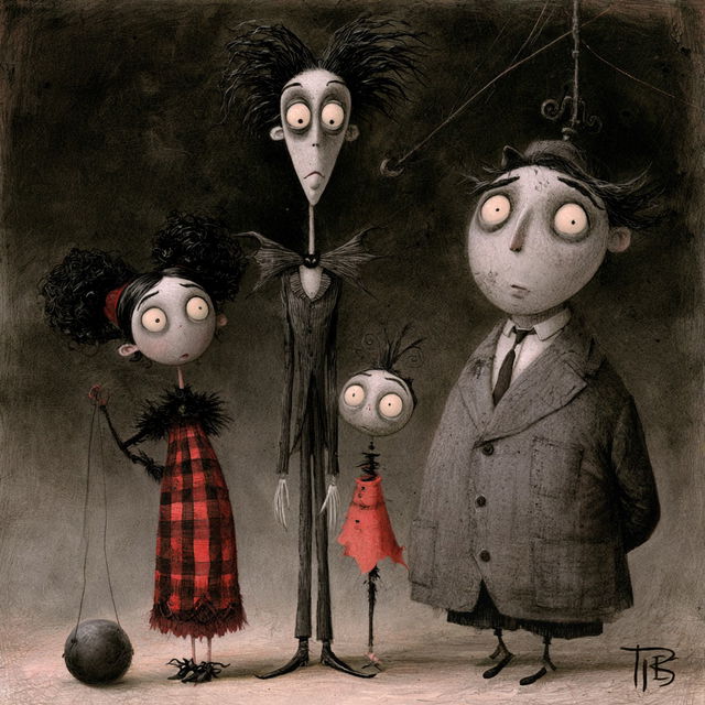 Tim Burton style, Midjourney V8.2, render 2 of 4