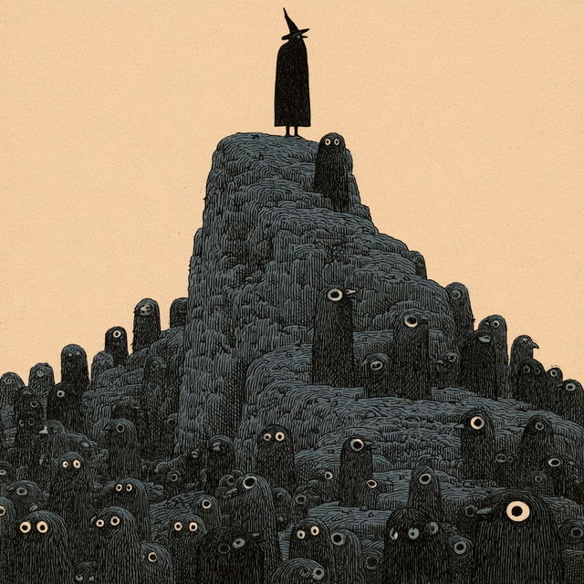 Tom Gauld style, Midjourney V8.2, render 1 of 4
