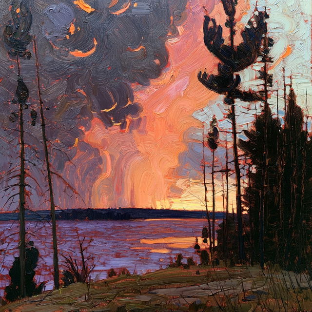 Tom Thomson style, Midjourney V8.2, render 1 of 4