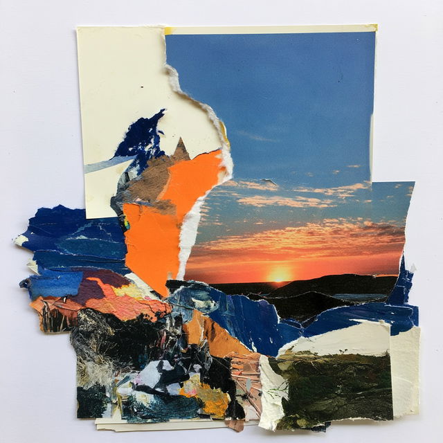 Torn paper collage style, Midjourney V8.2, render 3 of 4