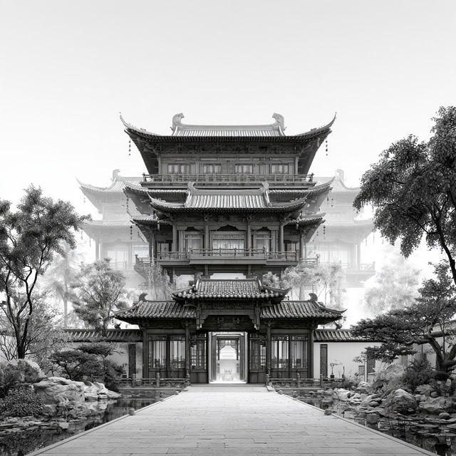 Traditional Chinese architecture style, Midjourney V8.2, render 2 of 4