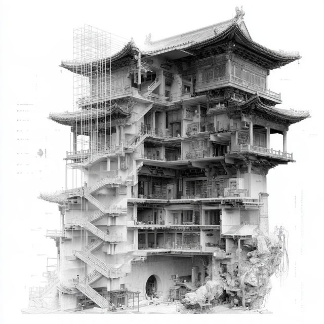 Traditional Chinese architecture style, Midjourney V8.2, render 3 of 4