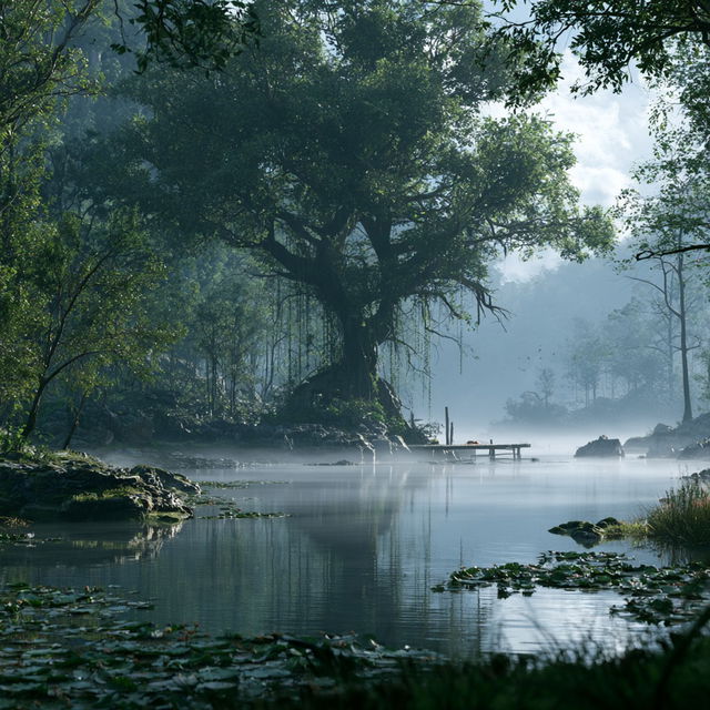 Tranquil atmosphere style, Midjourney V8.2, render 2 of 4