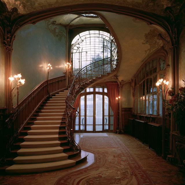 Victor Horta style, Midjourney V8.2, render 2 of 4