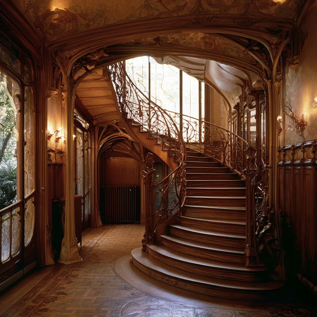 Victor Horta style, Midjourney V8.2, render 4 of 4