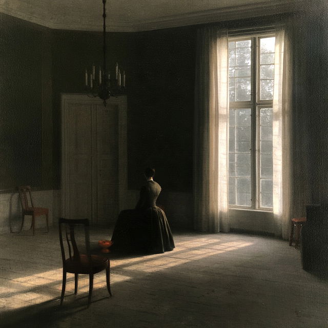 Vilhelm Hammershoi style, Midjourney V8.2, render 1 of 4