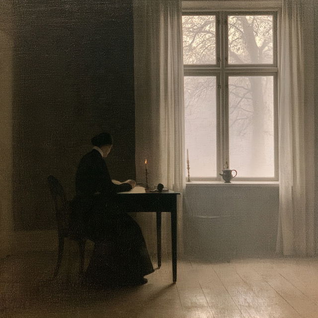 Vilhelm Hammershoi style, Midjourney V8.2, render 3 of 4