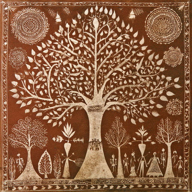 Warli painting style, Midjourney V8.2, render 2 of 4