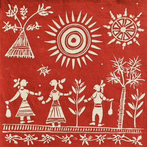 Warli painting style (Genres), Midjourney V8.2