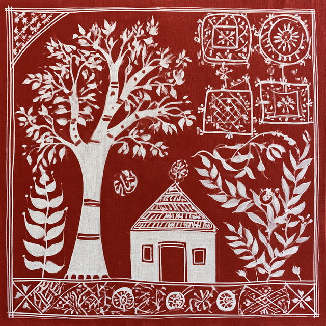 Warli painting style, Midjourney V8.2, render 3 of 4