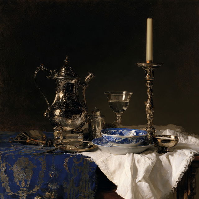 Willem Kalf style, Midjourney V8.2, render 1 of 4