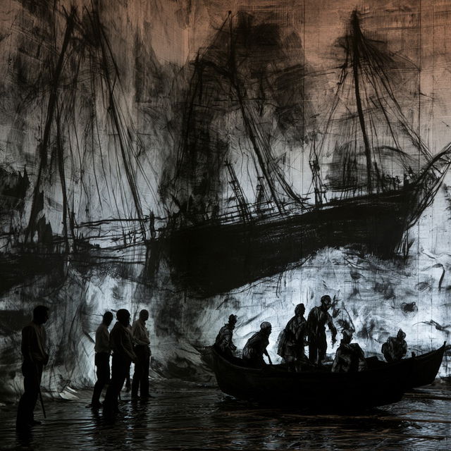 William Kentridge style, Midjourney V8.2, render 1 of 4