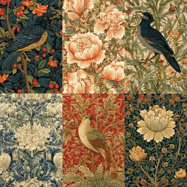 William Morris style, Midjourney V8.2, render 1 of 4