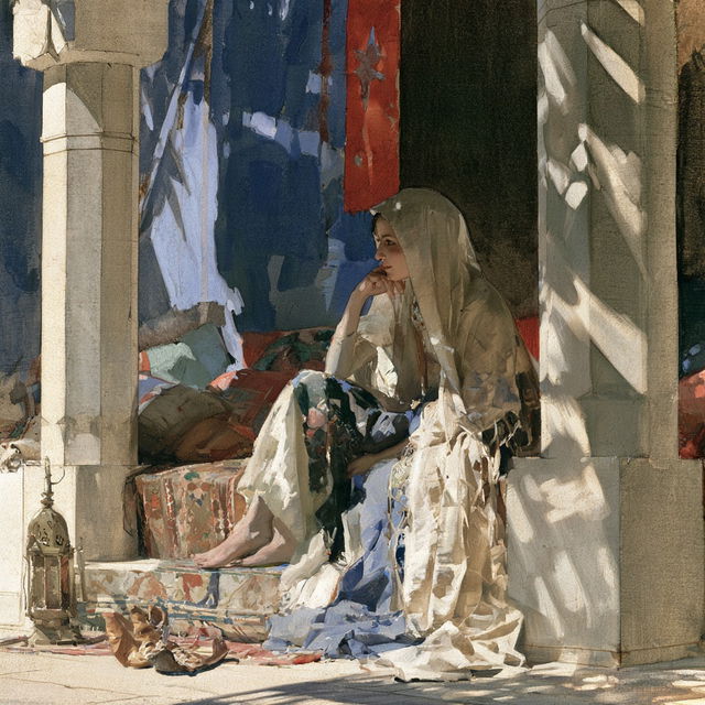 William Russell Flint style, Midjourney V8.2, render 2 of 4