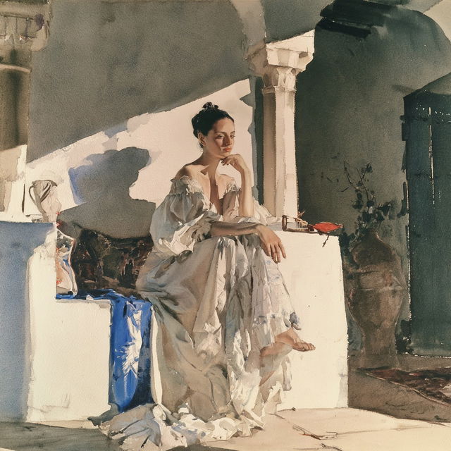 William Russell Flint style, Midjourney V8.2, render 3 of 4
