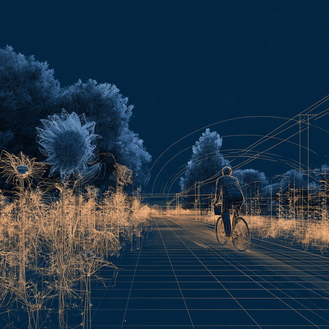 Wireframe drawing style, Midjourney V8.2, render 2 of 4