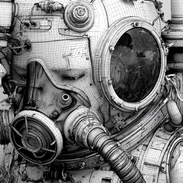 Wireframe drawing style, Midjourney V8.2, render 3 of 4