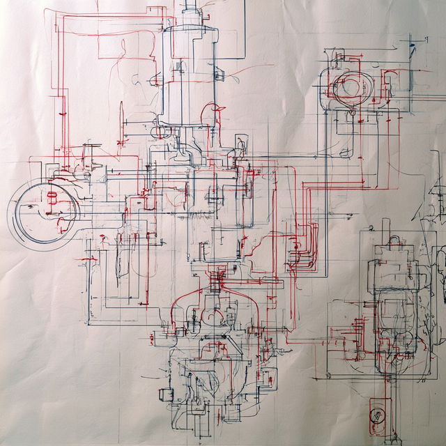 Wiring diagrams style, Midjourney V8.2, render 1 of 4
