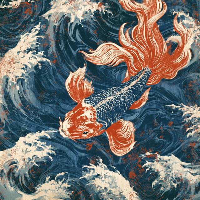 Woodblock print style, Midjourney V8.2, render 3 of 4
