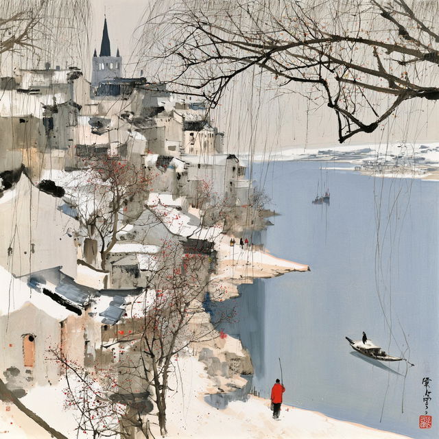 Wu Guanzhong style, Midjourney V8.2, render 1 of 4
