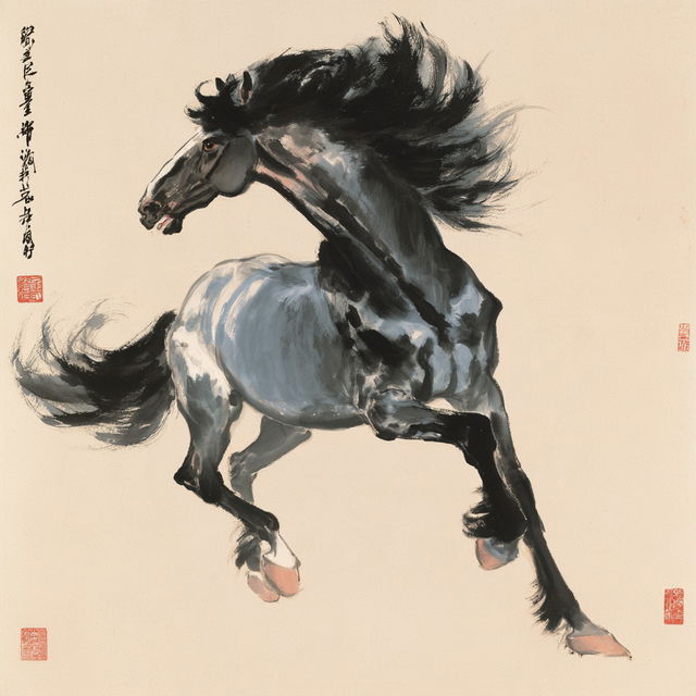 Xu Beihong style, Midjourney V8.2, render 2 of 4