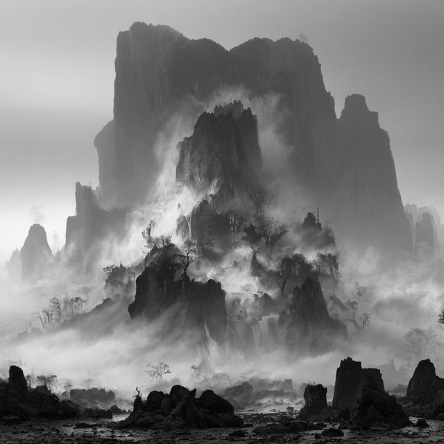Yang Yongliang style, Midjourney V8.2, render 2 of 4