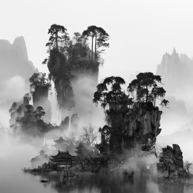 Yang Yongliang style, Midjourney V8.2, render 4 of 4