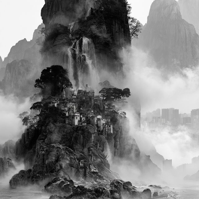Yang Yongliang style, Midjourney V8.2, render 3 of 4