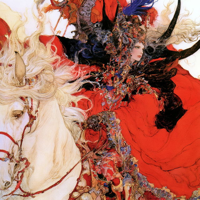 Yoshitaka Amano style, Midjourney V8.2, render 2 of 4