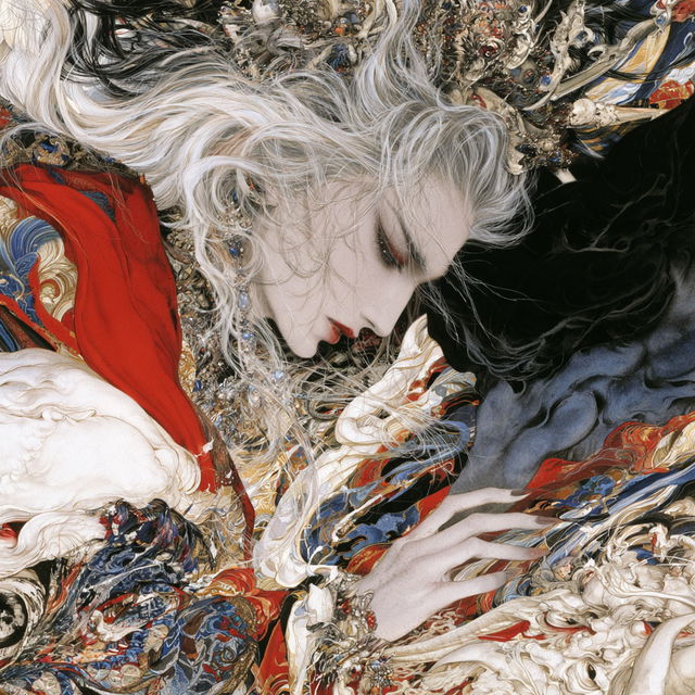 Yoshitaka Amano style, Midjourney V8.2, render 1 of 4